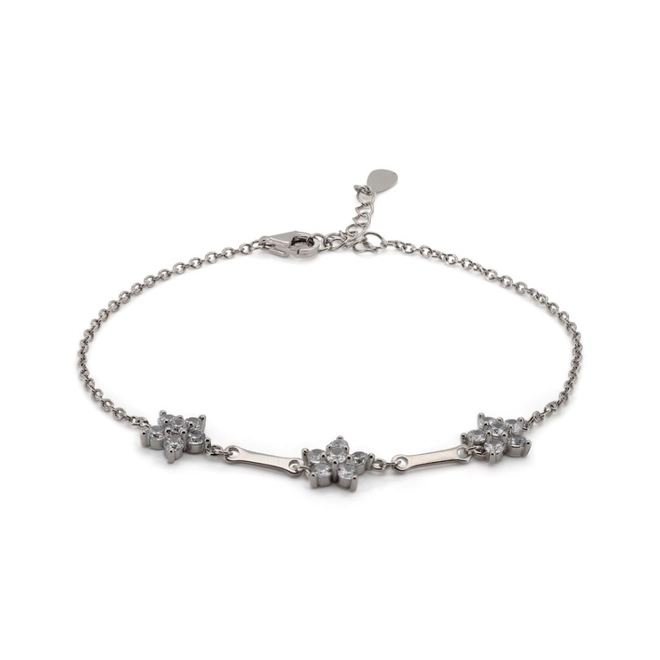 Pulseira de Prata com Flor e Zircônia Cristal