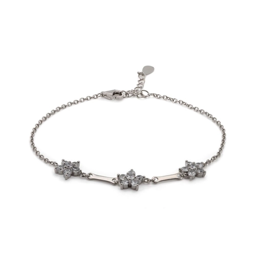 Pulseira de Prata com Flor e Zircônia Cristal