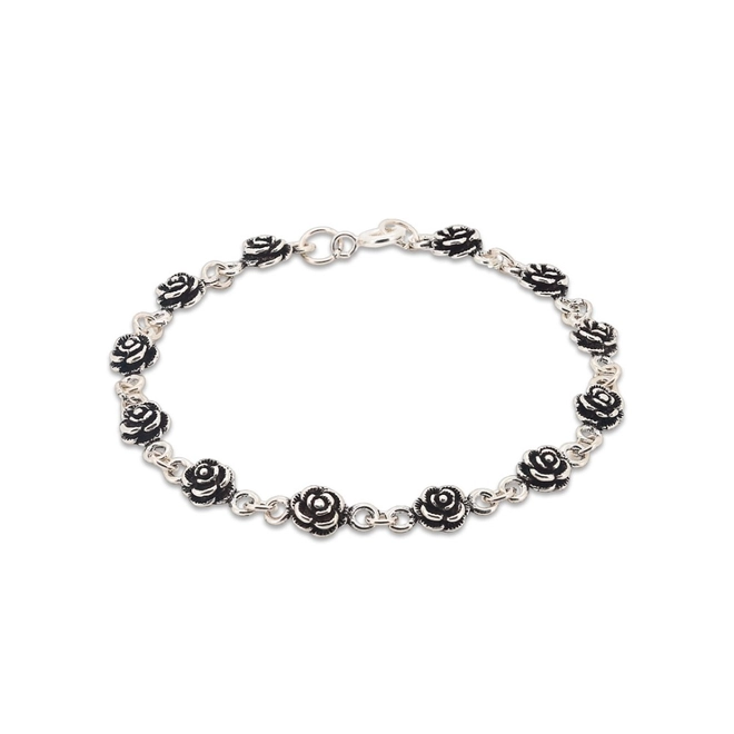 Pulseira em Prata Envelhecida com Flores Trabalhadas