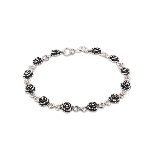 Pulseira em Prata Envelhecida com Flores Trabalhadas