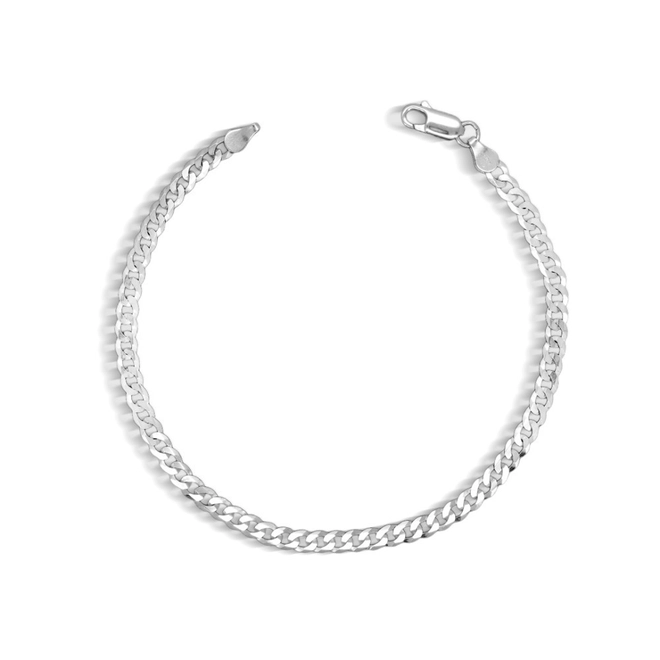Pulseira de Prata Espelhada em Malha Gourmette Flat