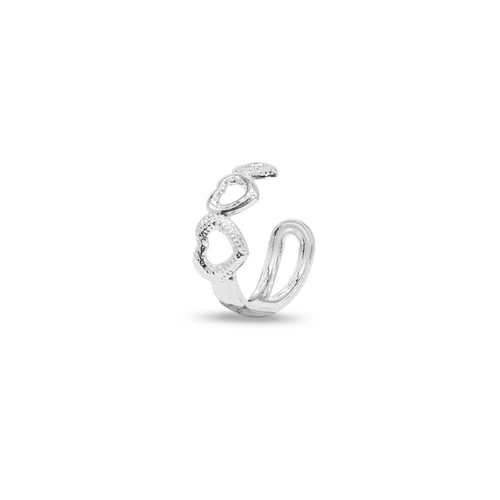 Brinco Ear Cuff de Prata Leve Argola com Corações Vazados