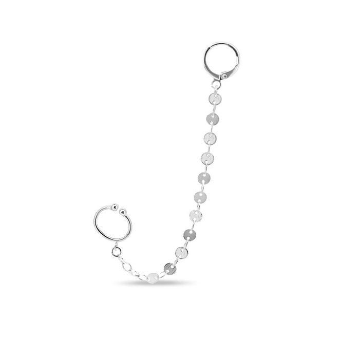Brinco Ear Cuff De Prata Leve Espelhado com Corrente