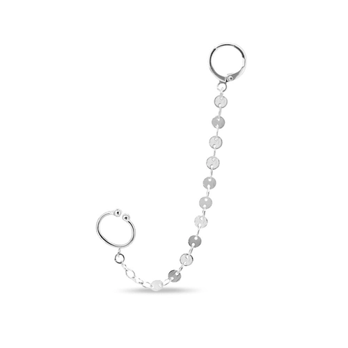 Brinco Ear Cuff De Prata Leve Espelhado com Corrente
