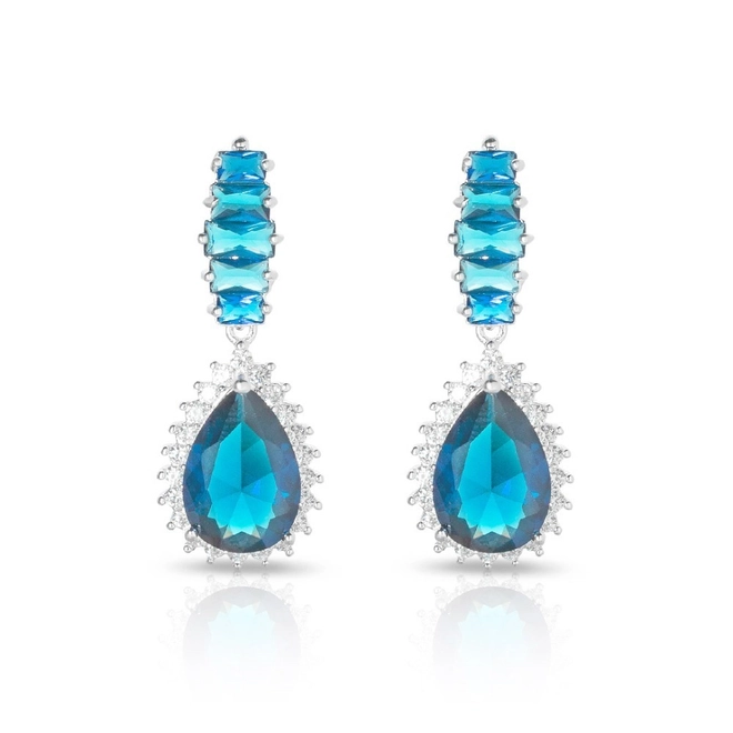 Brinco De Prata Leve Gota com Zircônia Topázio e Zircônias Cristal