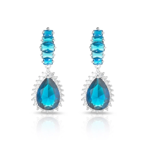 Brinco De Prata Leve Gota com Zircônia Topázio e Zircônias Cristal