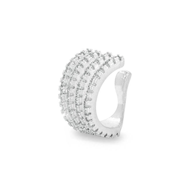 Brinco Ear Cuff De Prata Leve Com Zircônias Cristal