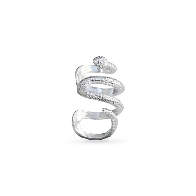 Brinco Ear Cuff de Prata Leve Cobra Trabalhada