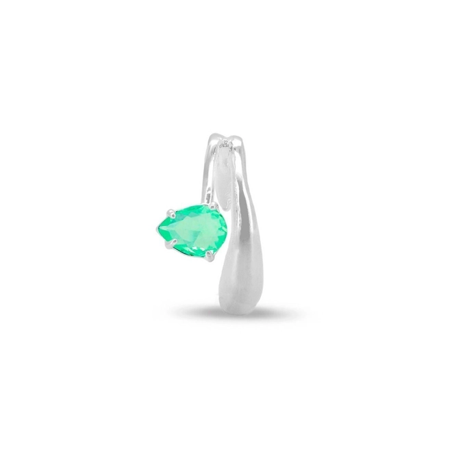 Brinco Ear Cuff De Prata Leve Com Zircônia Verde Paraíba