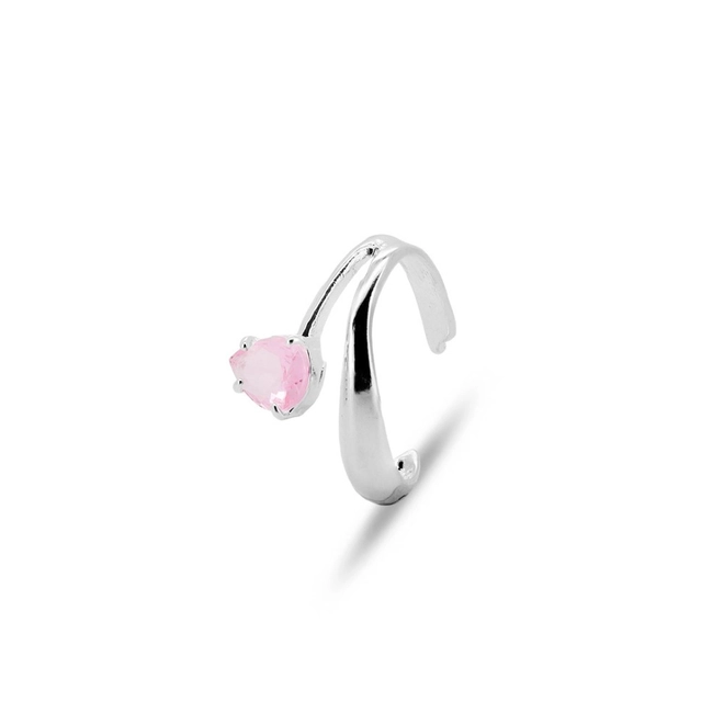 Brinco Ear Cuff De Prata Leve Com Zircônia Rosa