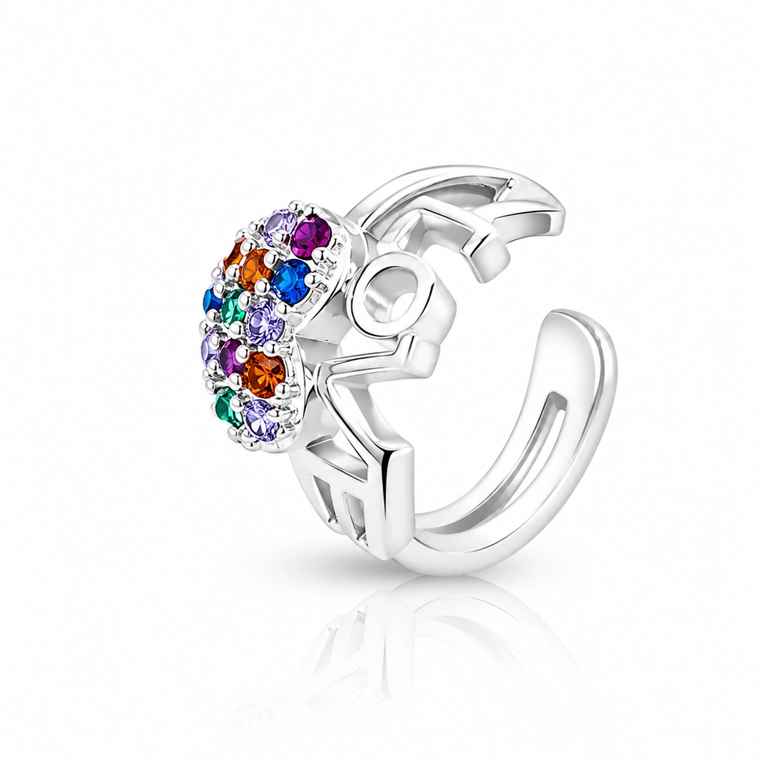 Brinco Ear Cuff Love Com Zircônias Coloridas (Unidade)