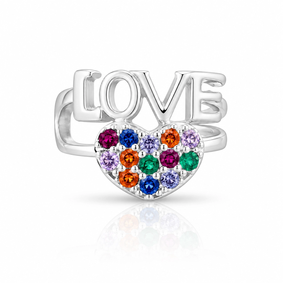 Brinco Ear Cuff Love Com Zircônias Coloridas (Unidade)