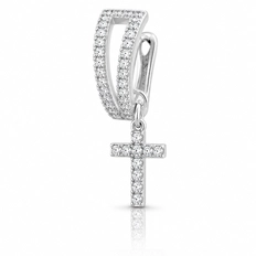 Brinco Ear Cuff Cravejado com Zircônias Cristal e Pingente Cruz