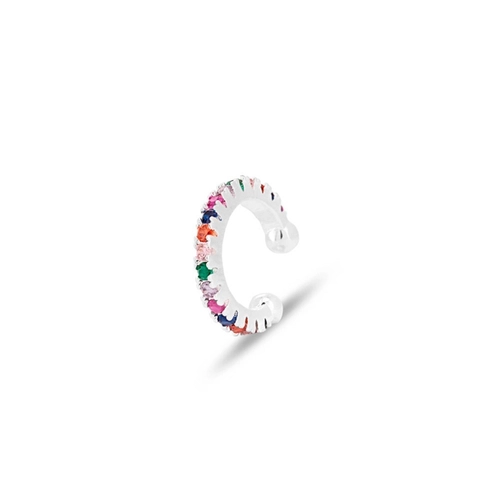 Brinco Ear Cuff De Prata Leve Com Zircônias Coloridas