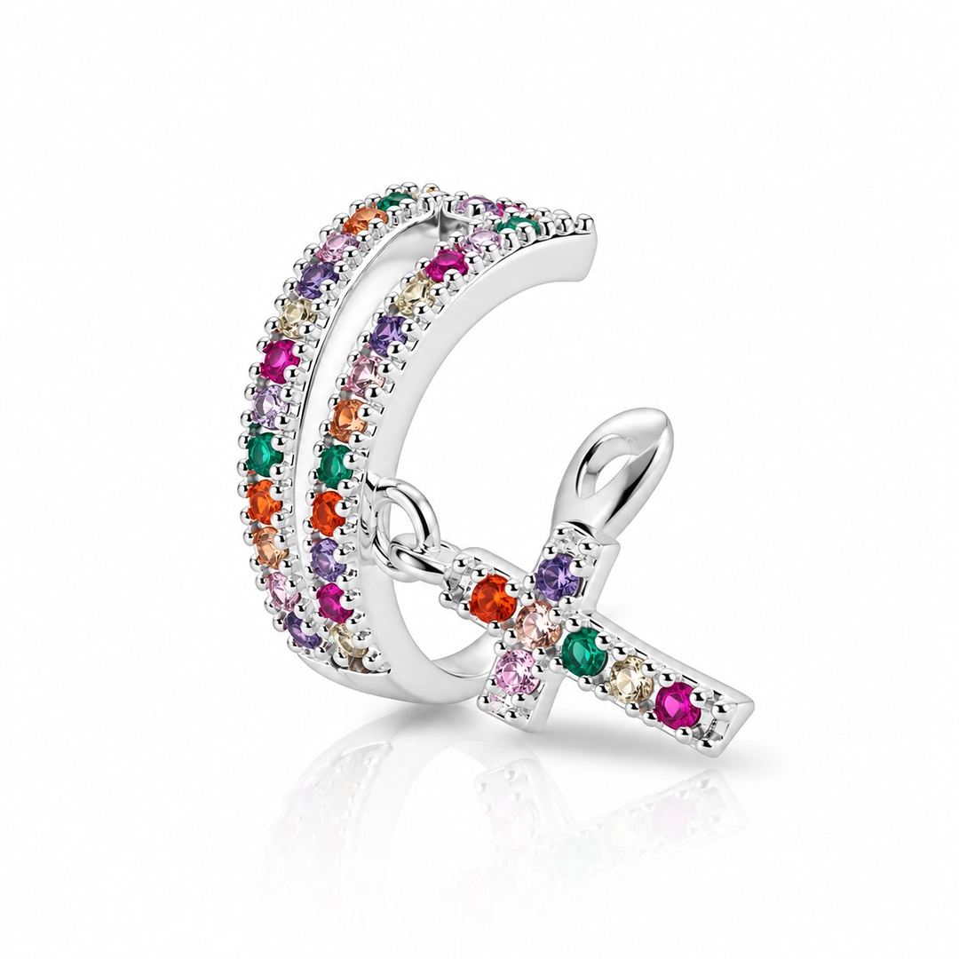 Brinco Ear Cuff Cruz Com Zircônias Coloridas (Unidade)