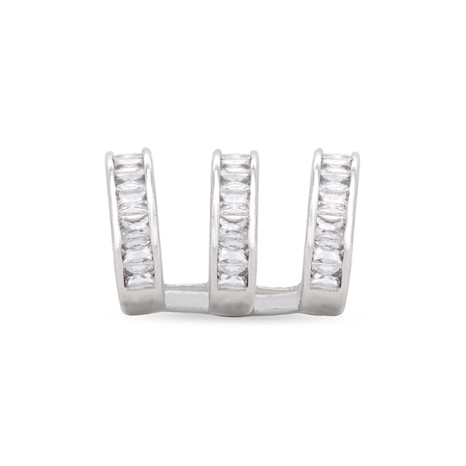 Brinco Ear Cuff de Prata Leve Triplo Com Zircônias Retangulares