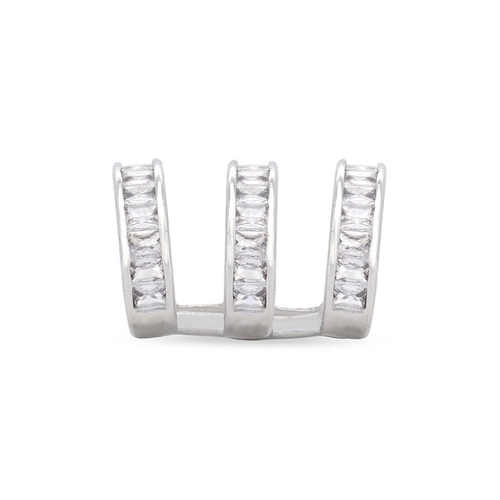 Brinco Ear Cuff de Prata Leve Triplo Com Zircônias Retangulares