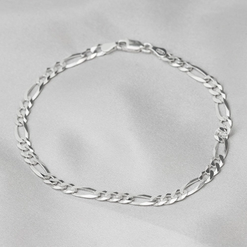 Pulseira de Prata Italiana em Malha Fígaro Flat 21 cm
