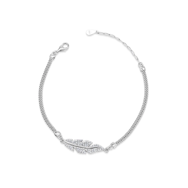 Pulseira de Prata com Folha e Zircônia Cristal