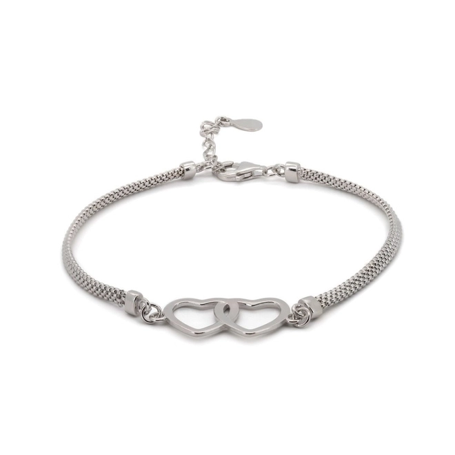 Pulseira de Prata com Coração Duplo Vazado