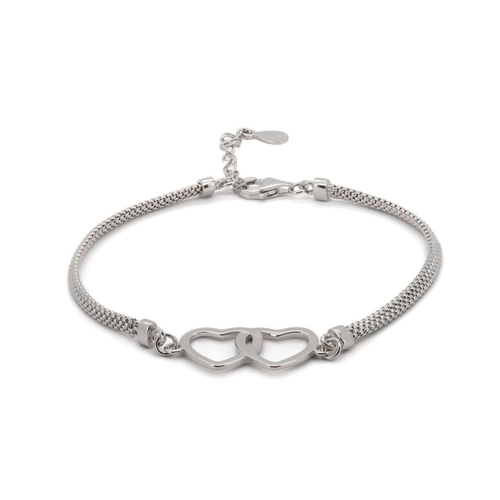 Pulseira de Prata com Coração Duplo Vazado