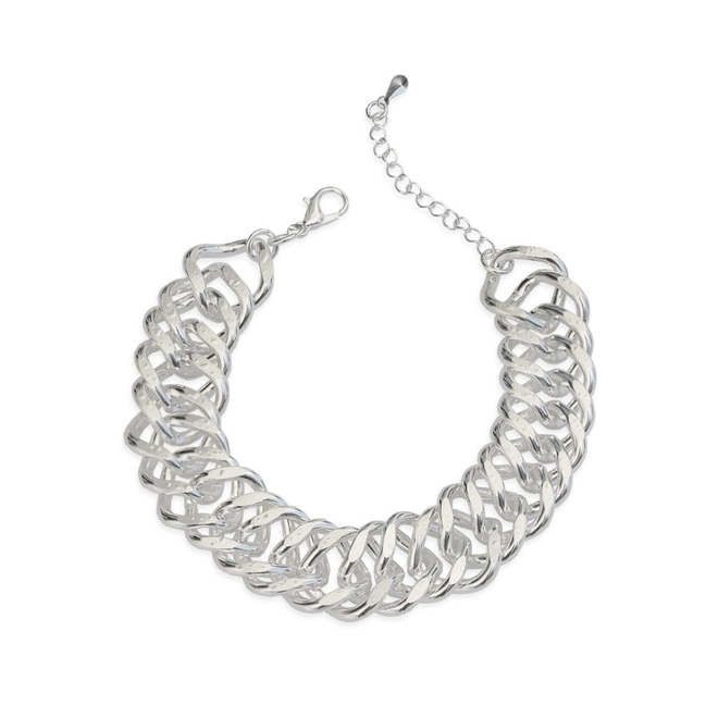 Pulseira De Prata Leve Com Elos Trabalhados