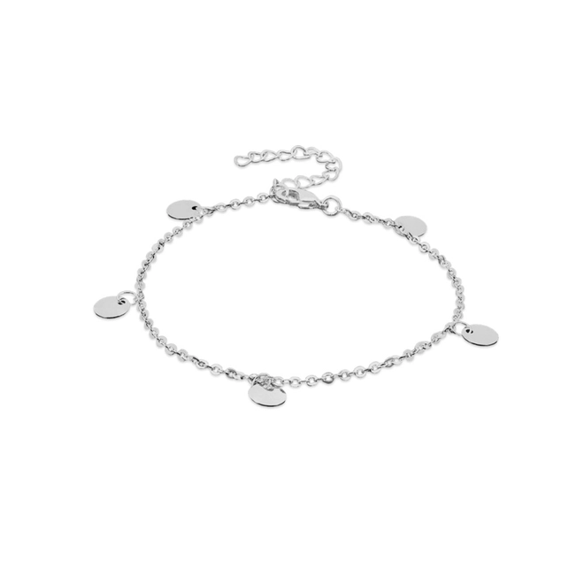 Pulseira De Prata Leve Com Berloques de Chapa Espelhada