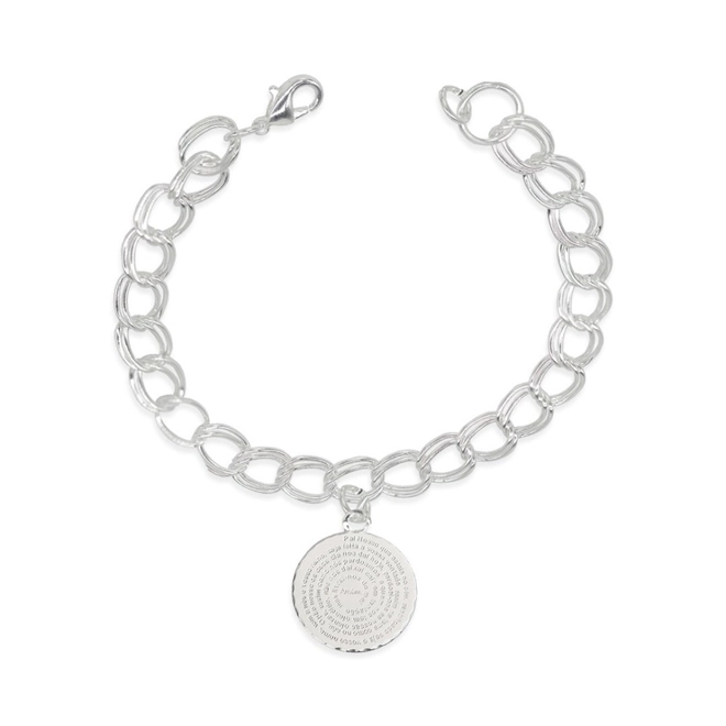 Pulseira de Prata Leve com Elos Duplos e Medalha do Pai Nosso