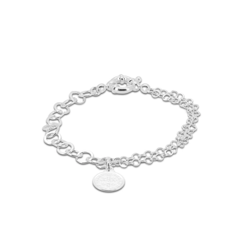 Pulseira De Prata Leve com Medalha de São Bento