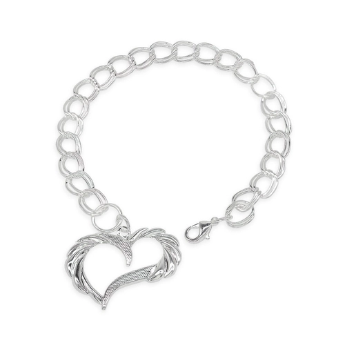 Pulseira de Prata Leve com Elos Duplos e Pingente de Coração