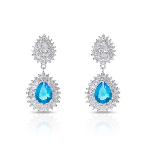 Brinco De Prata Leve Gota com Zircônia Topázio e Zircônias Cristal