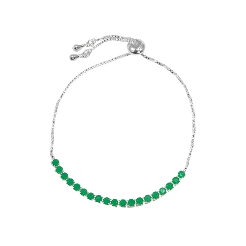 Pulseira de Prata Leve Riviéra com Zircônia Esmeralda Redonda e Fecho Regulável