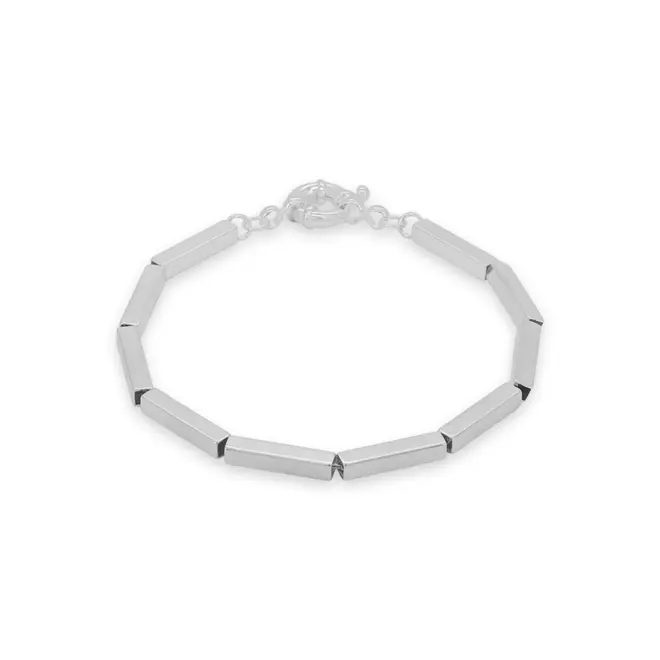 Pulseira De Prata Leve Com Elos Retangulares