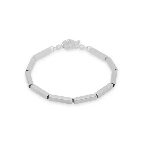 Pulseira De Prata Leve Com Elos Retangulares