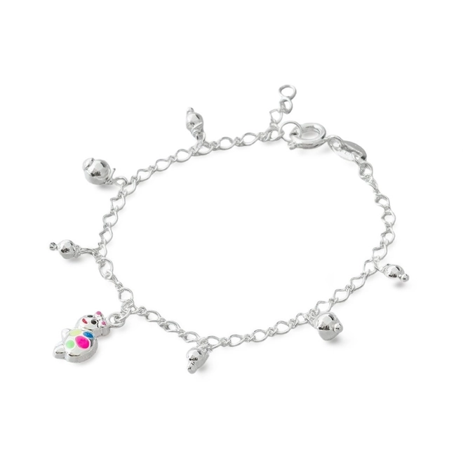 Pulseira de Prata Leve Infantil com Tartaruga Colorida