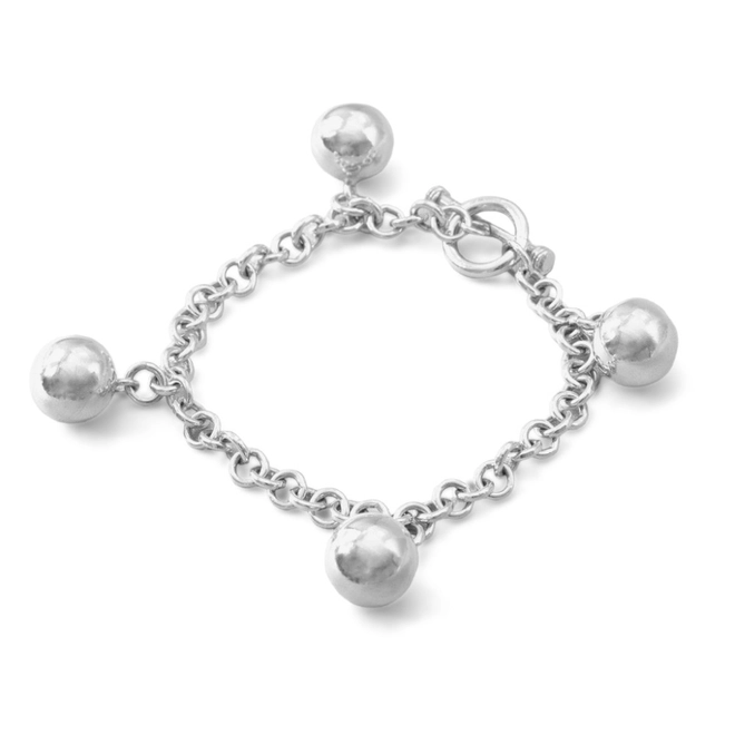 Pulseira de Prata com Elos Portugueses e Quatro Bolas Espelhadas