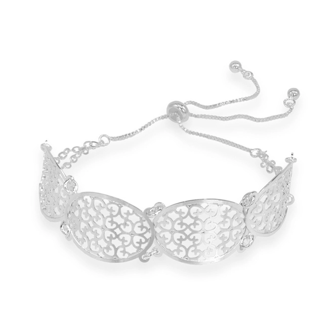Pulseira de Prata Leve Elos Ovais com Fecho Regulável