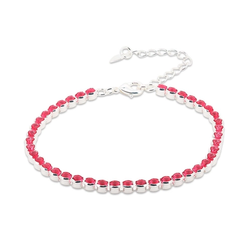 Pulseira de Prata Leve Riviéra com Zircônia Rosa