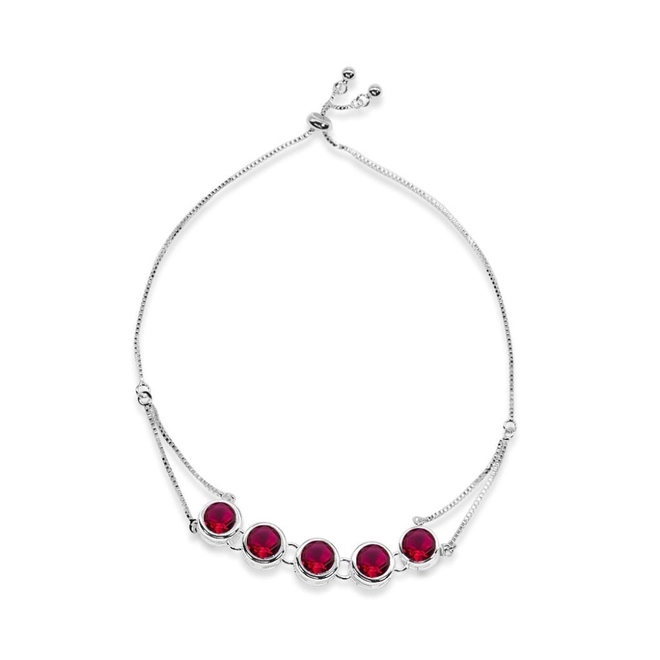 Pulseira de Prata Leve com Cinco Zircônias Rubi
