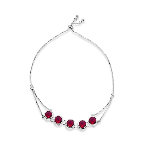 Pulseira de Prata Leve com Cinco Zircônias Rubi