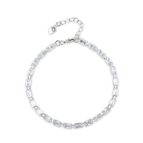 Pulseira de Prata Leve Riviéra com Zircônia Cristal Retangular