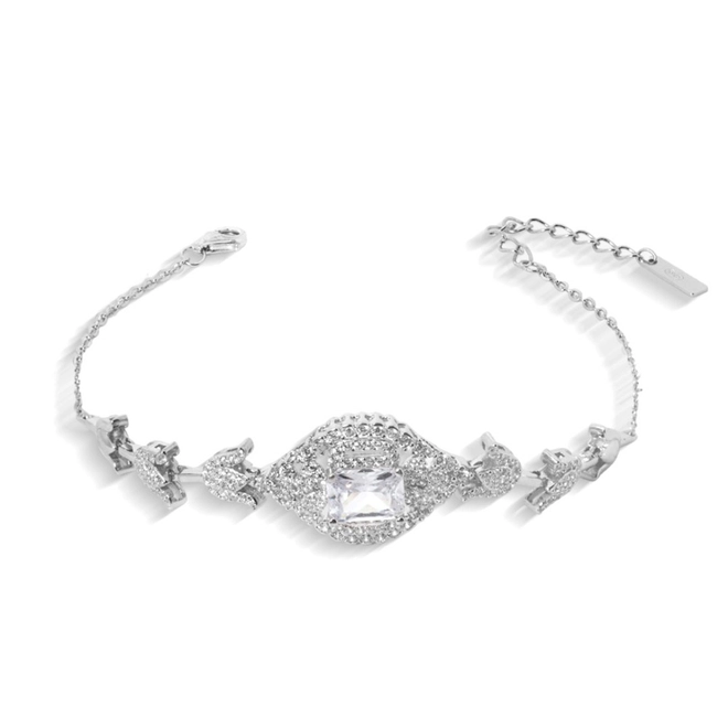 Pulseira de Prata com Tulipas e  Zircônia Retangular