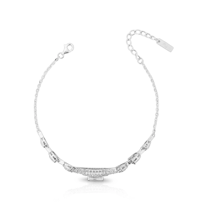 Pulseira de Prata com Tulipas e  Zircônia Retangular