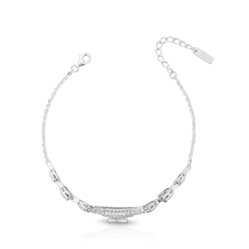 Pulseira de Prata com Tulipas e  Zircônia Retangular