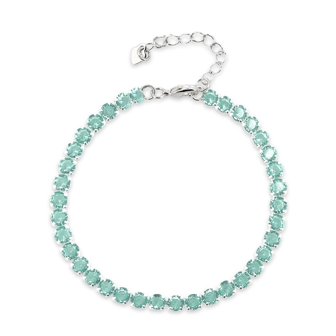 Pulseira de Prata Leve Riviéra com Zircônia Água Marinha