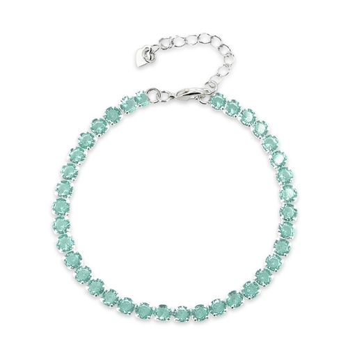 Pulseira de Prata Leve Riviéra com Zircônia Água Marinha