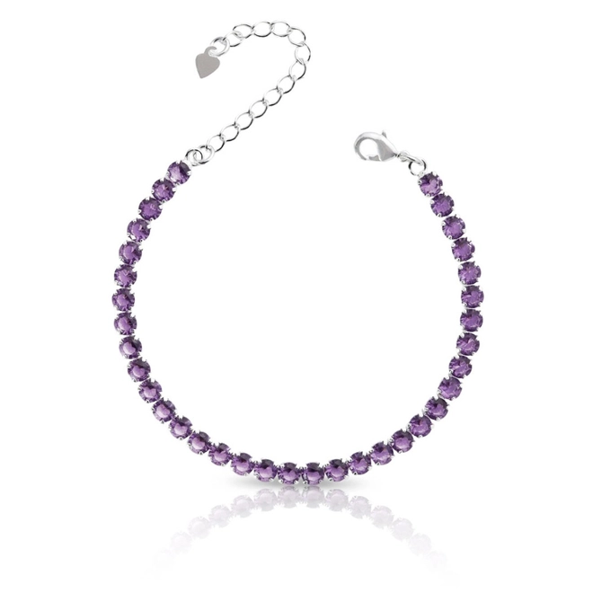 Pulseira de Prata Leve Riviéra com Zircônia Ametista Redonda
