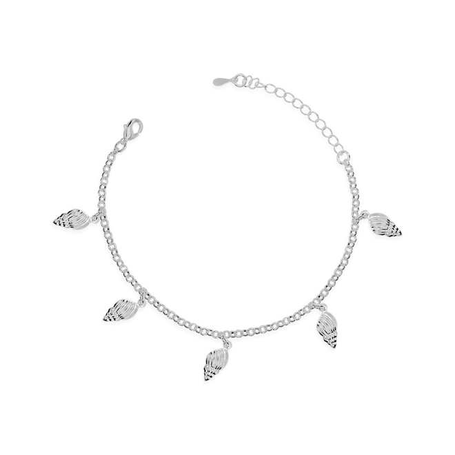 Pulseira de Prata Leve em Malha Portuguesa com Caramujos