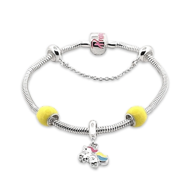 Pulseira de Prata Leve Infantil com Unicórnio