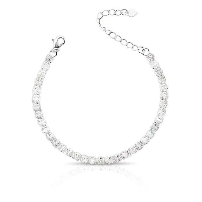 Pulseira De Prata Leve Riviéra Com Zircônia Cristal